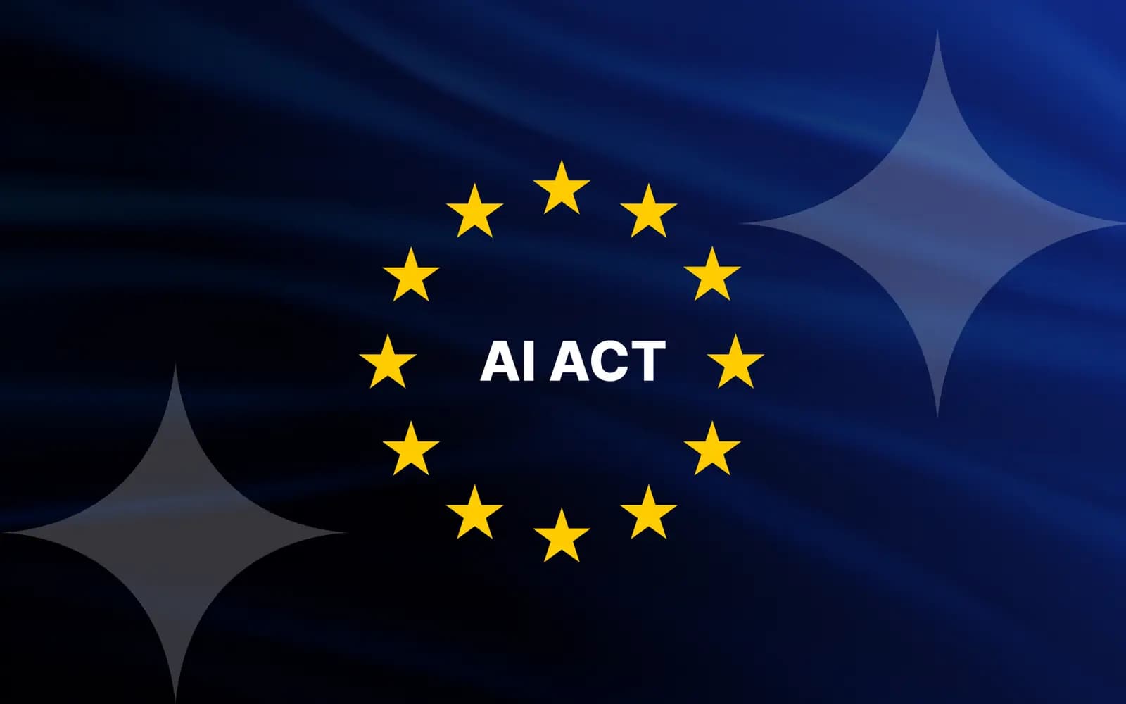 AI Act - le cercle d'étoiles de l'UE avec la mention AI ACT sur un fond de drapeau bleu foncé