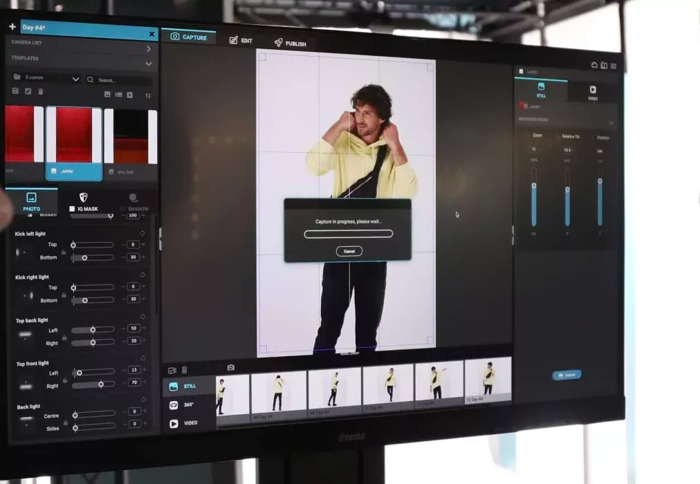 Interface logicielle Orbitvu pour la capture et la retouche de photos de modèles vivants