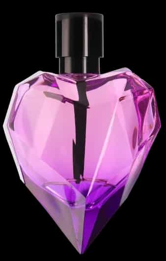 Flacon de parfum violet comme exemple de photographie produit à 360°