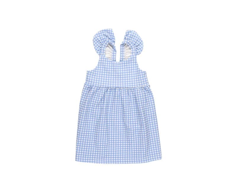 Robe à volants à manches à carreaux bleus pour petite fille