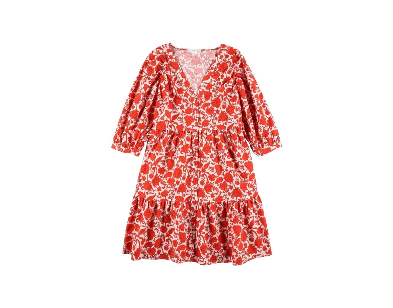 Robe à volants à imprimé floral rouge et blanc pour femme