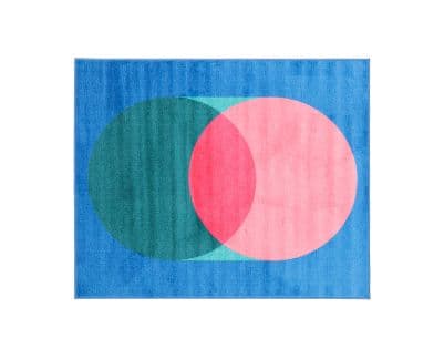 Tapis géométrique abstrait bleu rose vert cercles
