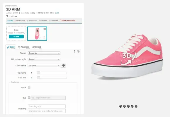 Aperçu de l'interface du logiciel de rotation 3D e-commerce