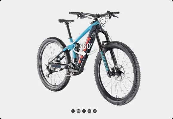 Vue rotative 360 du VTT électrique bleu