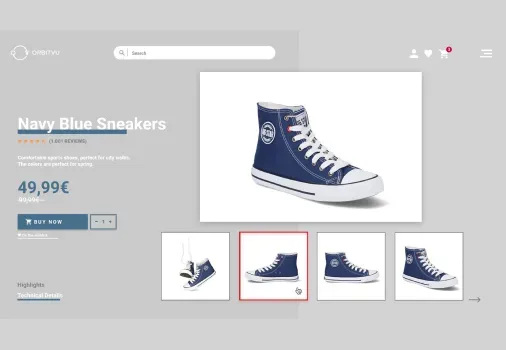 Interface utilisateur de la page produit des sneakers bleu marine