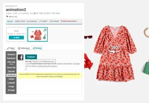 Paramètres de présentation de la vue produit 360