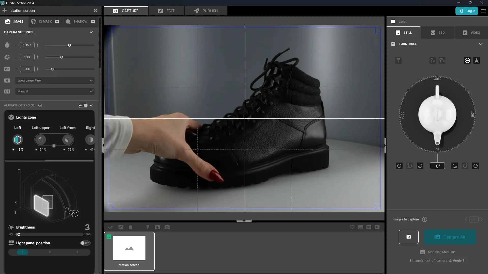 Interface de capture Orbitvu Station 2024 pour la photographie de produits