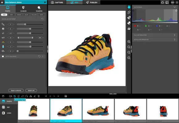 Interface de retouche d'image pour New Balance Trail Shoe