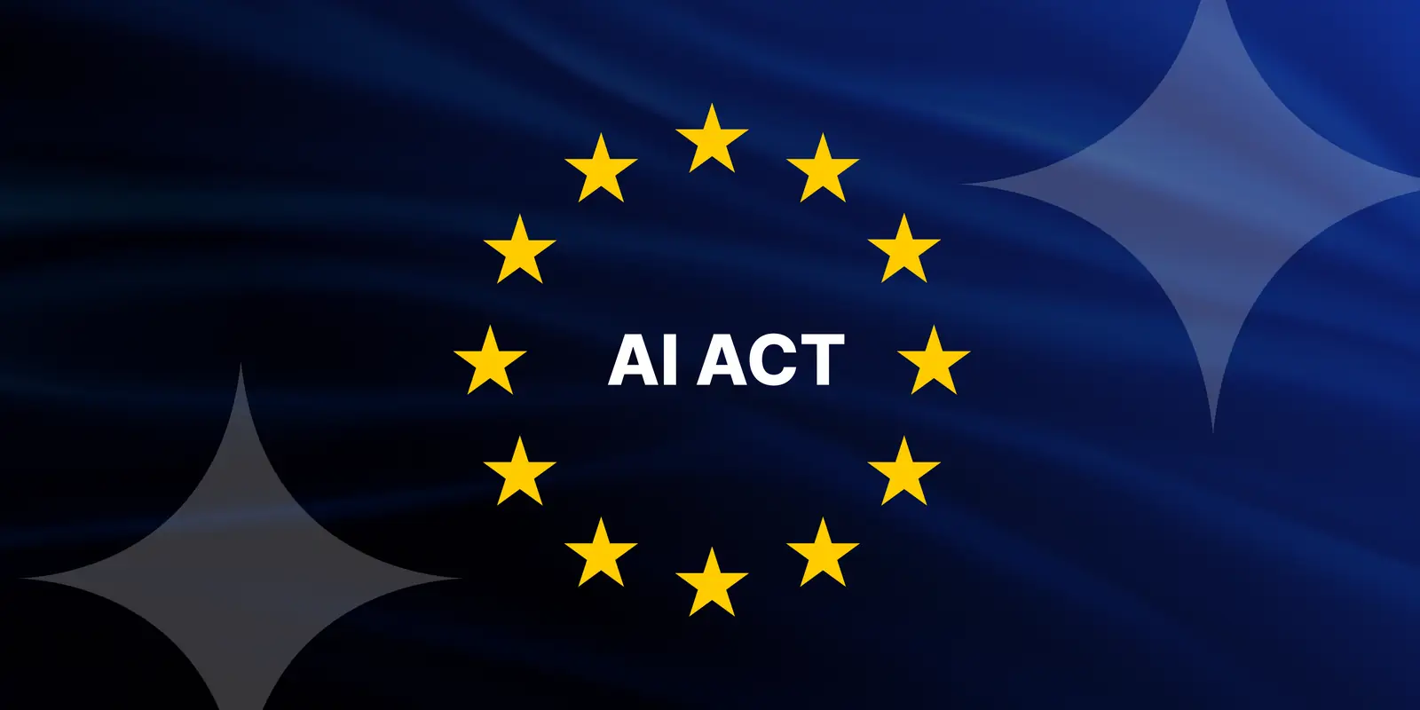AI Act - le cercle d'étoiles de l'UE avec la mention AI ACT sur un fond de drapeau bleu foncé
