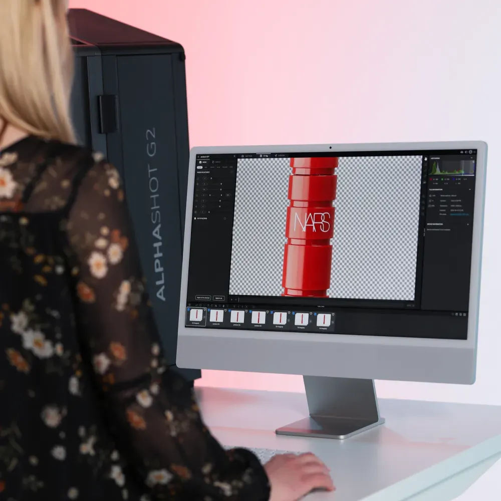 Installation de photographie de produits cosmétiques avec plusieurs produits