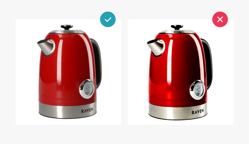 good and bad example contrast of product image - red kettle