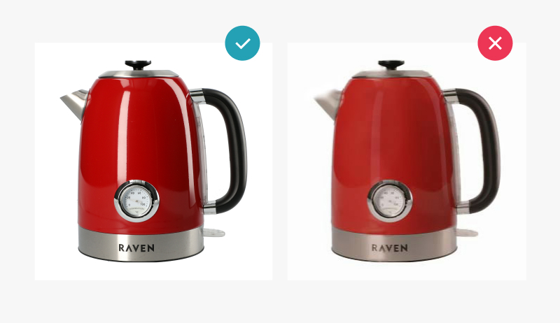 good and bad example visibility of the product - red kettle